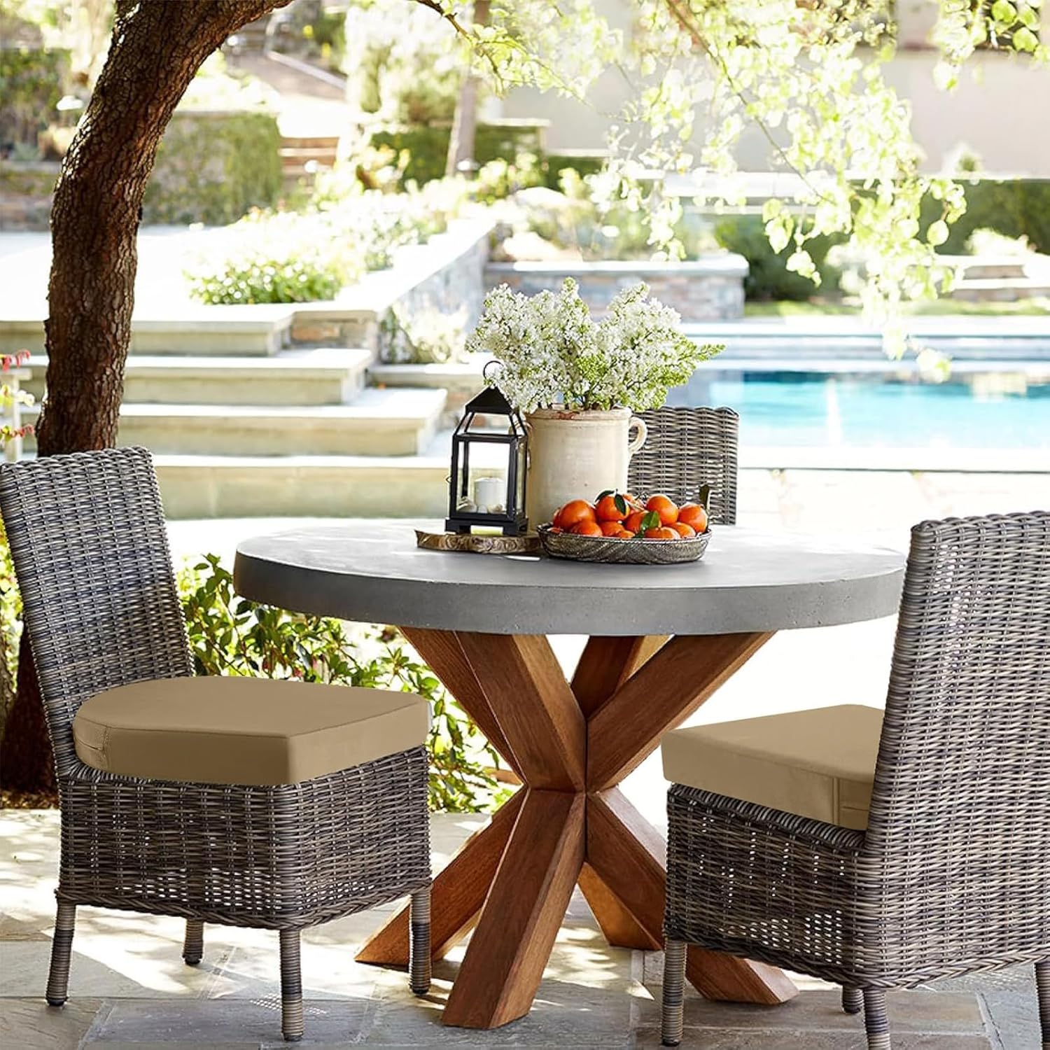 idee-home Outdoor Chair Cushions Set of 4, Thick 19" x 19" x 3" Outdoor Seat Cushions Patio Furniture Waterproof with Ties, Dining Pads