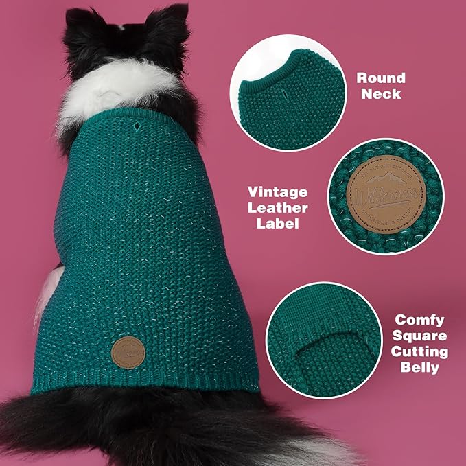 KYEESE Dog Christmas Sweater for Large Dogs with Leash Hole Warm Pullover with Reflective Yarn Male Thick Stretchy Knitwear Winter Soft Pet Coat boy Cold Weather Comfy Dog Sweaters, Green,XXX-Large