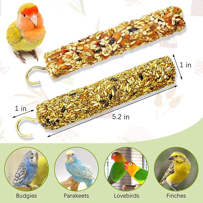Fhiny Parakeet Treats, 2 PCS Natural Bird Crunch Sticks Grains & Vegetable Budgie Snacks Cockatiel Food Sticks Long-Lasting Chewing Toys for Parakeet Cockatiel Budgie Conure Parrot Lovebird Finch