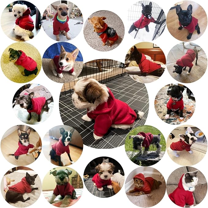 Jecikelon Winter Dog Hoodie Sweatshirts with Pockets Warm Dog Clothes for Small Dogs Chihuahua Coat Clothing Puppy Cat Custume (Wine red, X-Large)