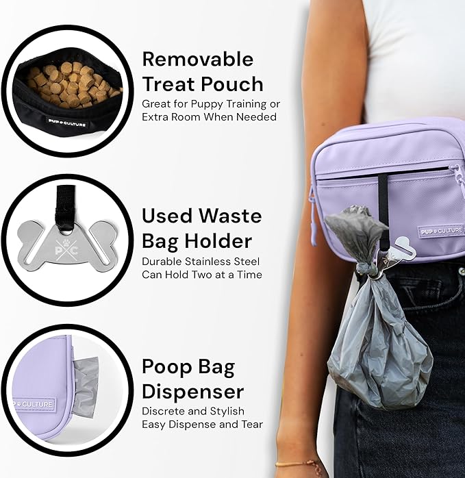 Pup Culture Dog Treat Pouch with Poop Bag Dispenser and Removable Treat Pouch | Cross Body Dog Walking Bag | The Perfect Puppy Training Tool and Even Better Gift