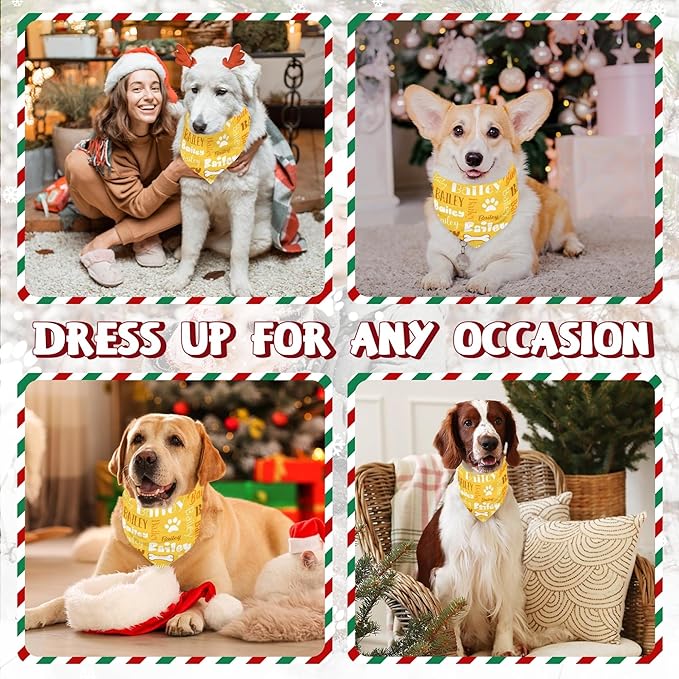 Personalized Dog Bandanas Custom Neckwear Name Button Anti-loosening Dog Scarf Triangle Bibs Kerchief Pet Costume Accessories for Small Medium Large Dogs Cats Pets Birthday-Yellow