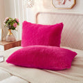 Uhamho Set of 2 Standard Pillowcases Faux Fur Throw Pillow Covers Queen Size Shams Soft Velvet Decorative Zipper Closure (Hot Pink, 20"x26")