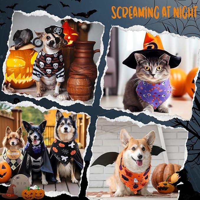 100 Pcs Halloween Dog Bandanas Bulk 3 Sizes Dog Washable Bandana Adjustable Washable Pumpkin Scarf for Halloween Holiday Small Medium Large Pet Supplies