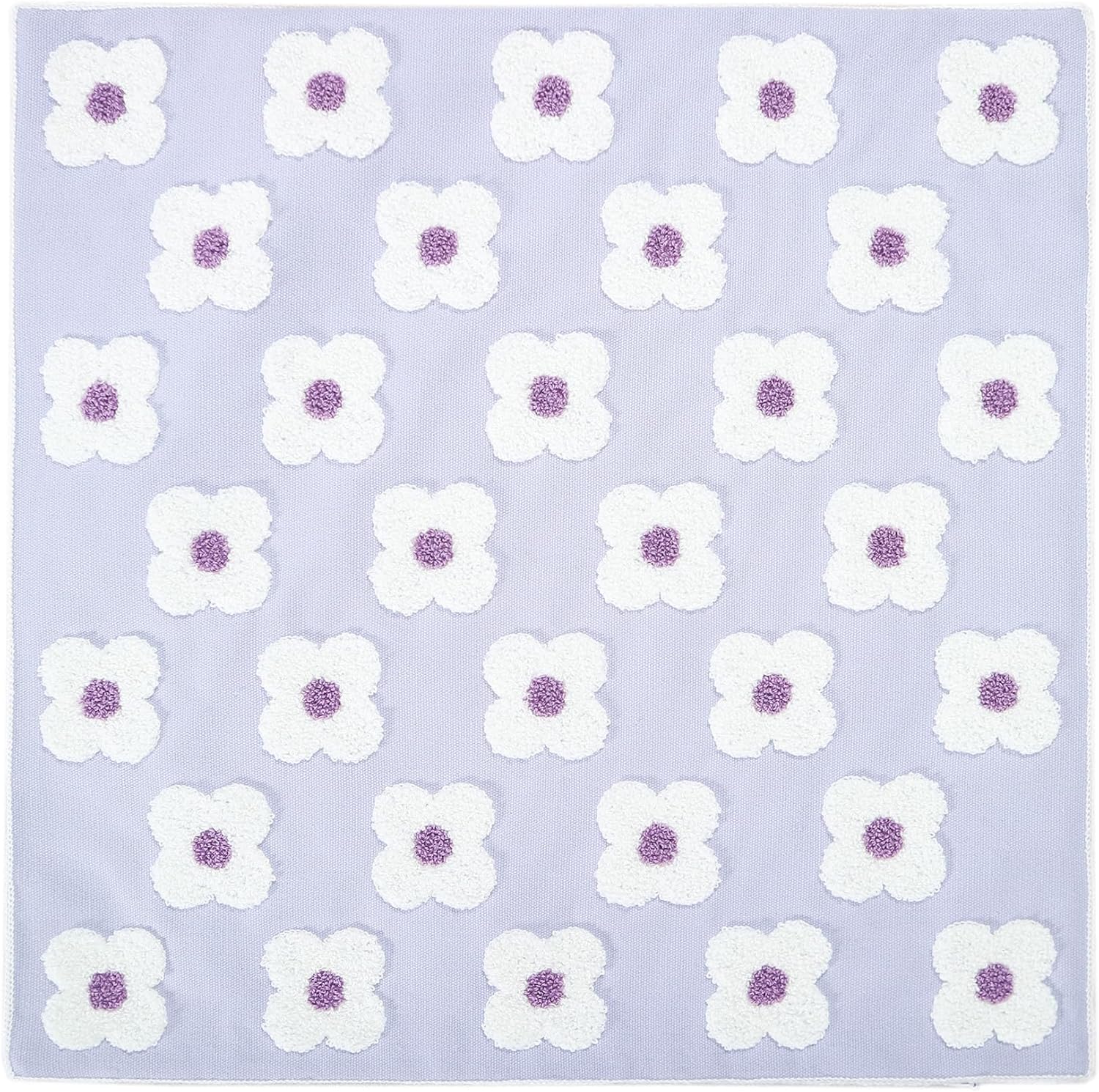 DECOBIRD Embroidery Throw Pillow Cover 20x20 Light Purple Floral Design Home Decor Loop Embroidered Pillow Case Thick Cotton Canvas Square Cushion Cover for Couch 50x50cm, 4 Petal Flowers 1 Piece