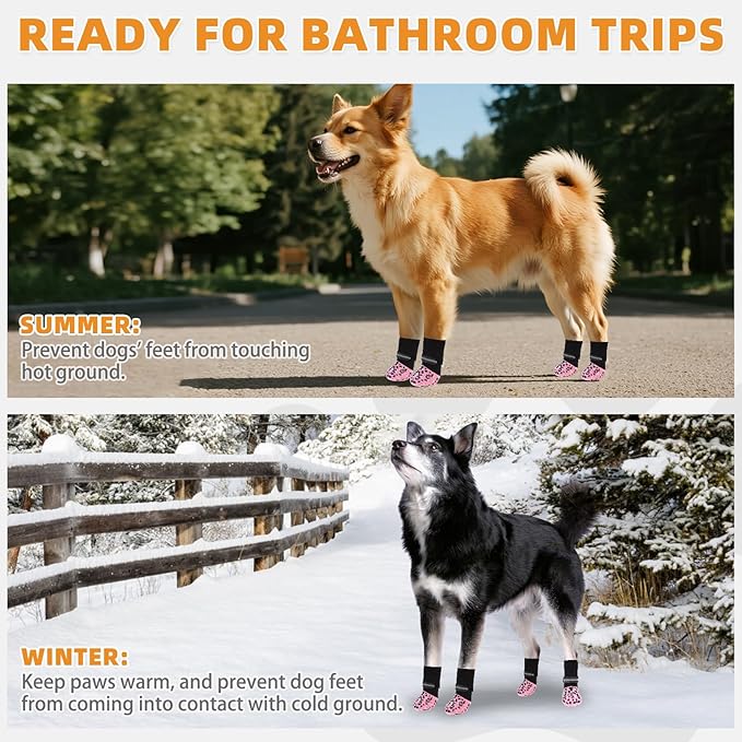 KOOLTAIL Anti Slip Dog Socks to Prevent Licking Paws,Dog Shoes for Hot Pavement, Reflective Traction Control Grip Booties, Dogs Boots & Paw Protector for Hardwood Floors Small Medium Large Senior Dogs