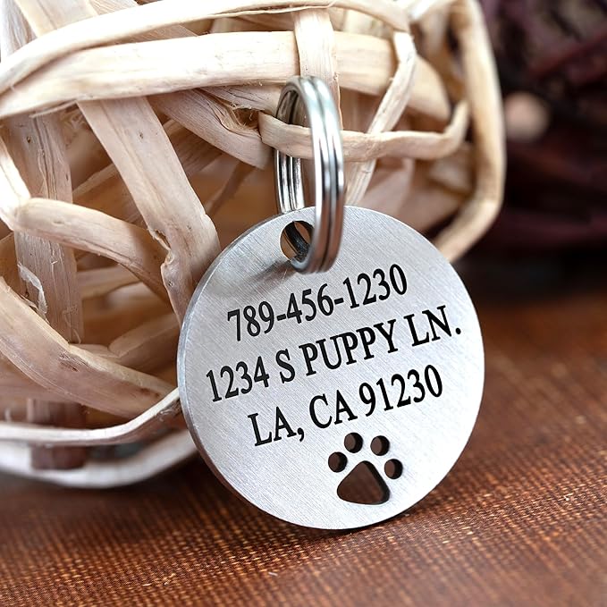 Ultra Joys Dog Tags Personalized for Pets - Hollow Paw Custom Pet ID Tag - Engraved Dog Tag for Small, Large Dogs - Large Round in Silver