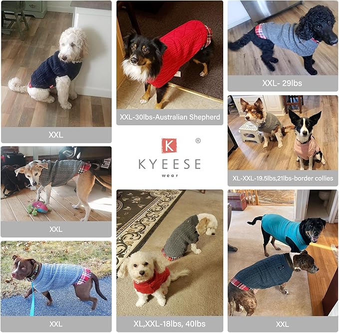 KYEESE Dog Sweater Soft Dog Christmas Sweater Pullover Dogs Sweaters for Medium Dogs Girl Warm Turtleneck for Fall Winter Cold Weather Medium Dogs Clothes with Gingham Patchwork Comfy Pet Coat