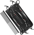7.0in Titanium Professional Dog Grooming Scissors Set, GEMEK 6 in 1 Straight & Thinning & Upwards Curved & Downwards Curved Scissors & Comb for Dogs, Cats and Other Animals