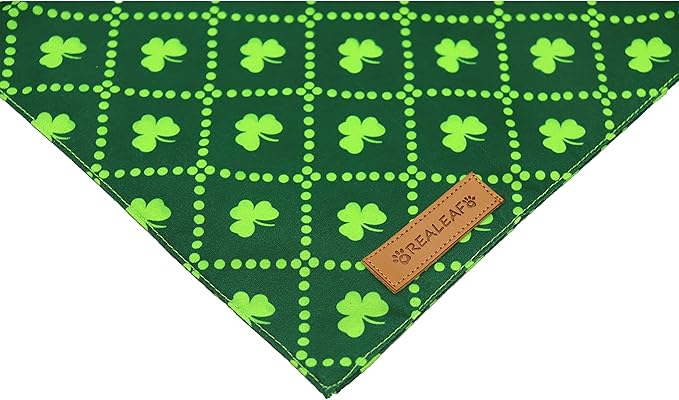 Realeaf St. Patrick's Day Dog Bandanas 2 Pack, Reversible Green Shamrock Pet Scarf for Boy and Girl, Premium Durable Fabric, Holiday Bandana for Small Medium Large and Extra Large Dogs (Large)