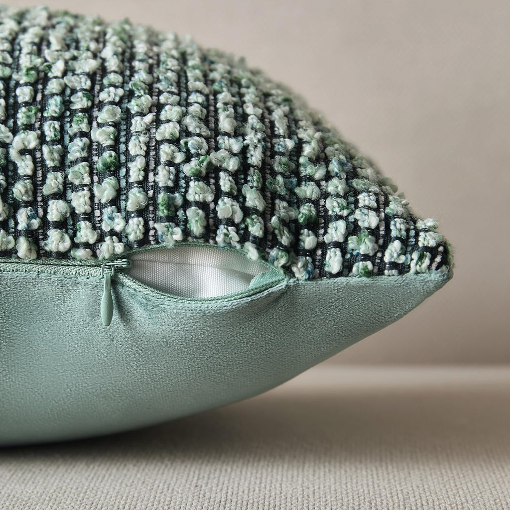 Decorative Couch Throw Pillow Covers 24x24 Green Striped Soft Wool Pillow Covers Neutral Textured Boho Cushion Covers for Modern Farmhouse Sofa Bedroom Living Room Decor SY011-D24