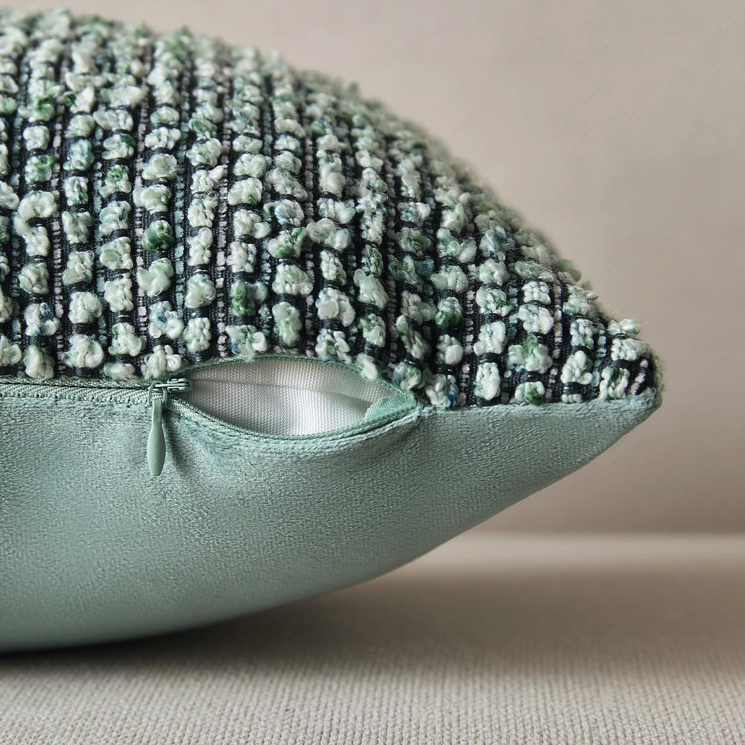 Decorative Couch Throw Pillow Covers 24x24 Green Striped Soft Wool Pillow Covers Neutral Textured Boho Cushion Covers for Modern Farmhouse Sofa Bedroom Living Room Decor SY011-D24