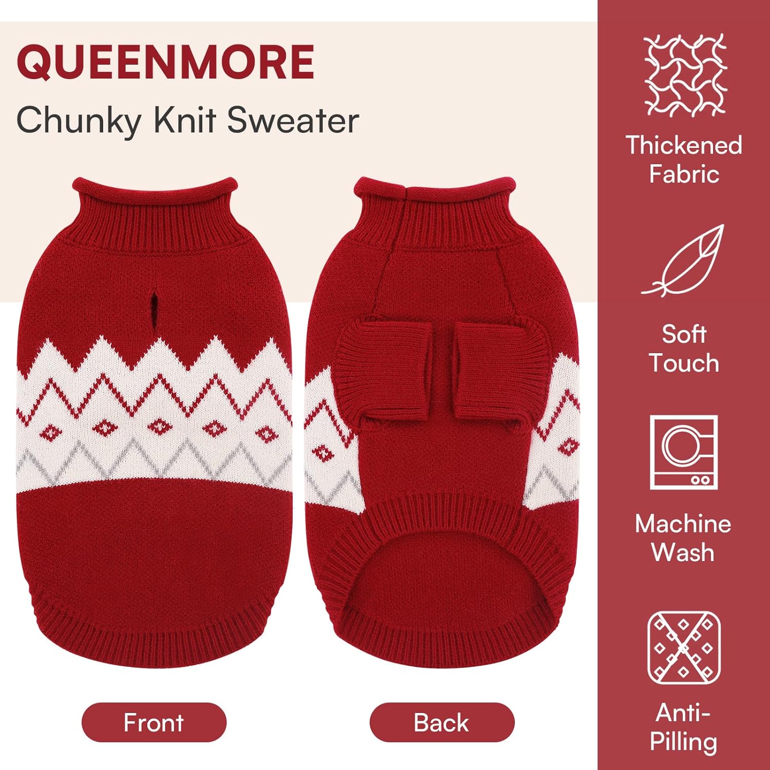 Queenmore Warm Dog Sweater, Soft Pet Knitwear, Knitted Pullover, Winter Pet Clothes for Small Medium Dogs Cats