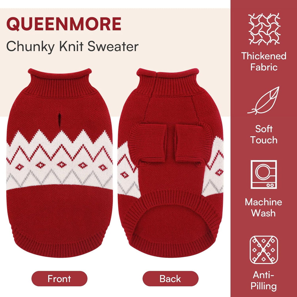 Queenmore Warm Dog Sweater, Soft Pet Knitwear, Knitted Pullover, Vlentines Day Gifts Winter Pet Clothes for Small Medium Dogs Cats