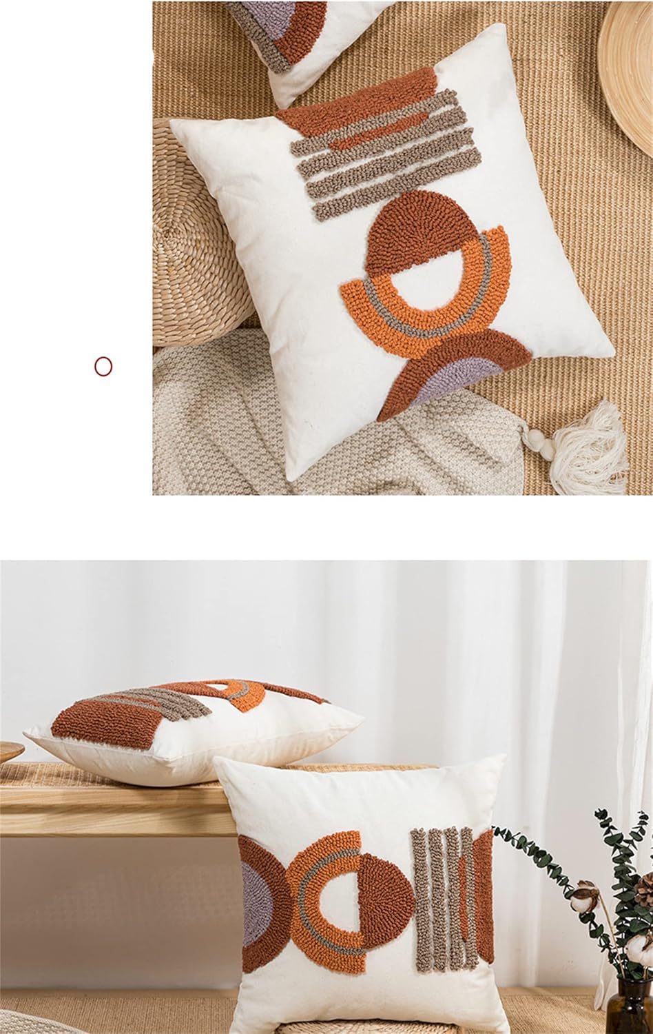 1Pc Boho Tufted Lumbar Pillow Cover 12x 20, Minimalism Rustic Neutral Abstract Linen Pillow Cushion Case,Geometric Home Decor for Outdoor Couch Bedroom Car Rust…