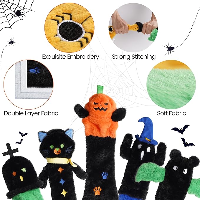 Nocciola 5 PCS Halloween Dog Squeaky Toys, No Stuffing Plush Dog Toys with Crinkle Paper, Perfect Present for Puppy, Small, Medium and Large Dogs