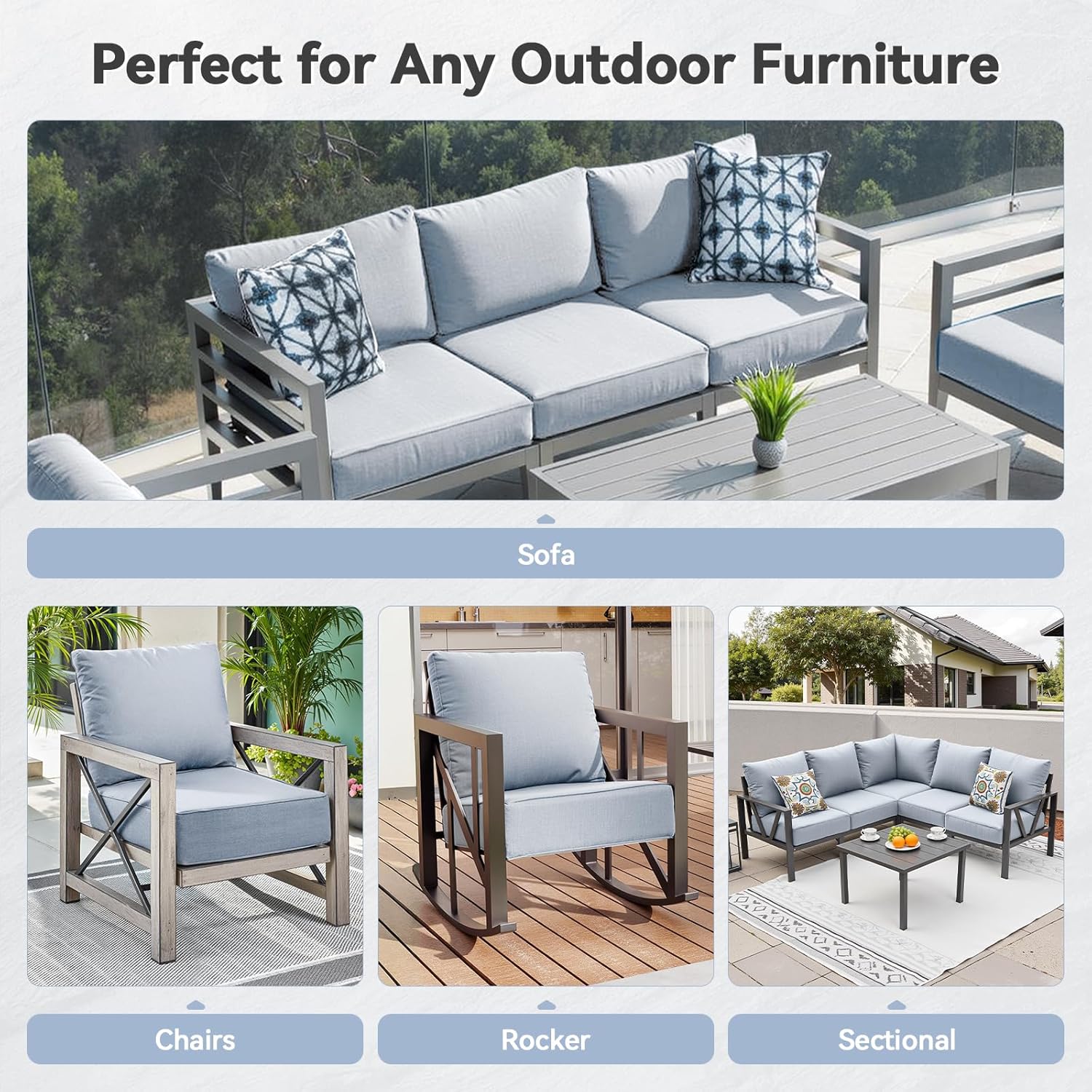 6" Thick Outdoor Cushions 22x24x6, 7-Set Deep Seat Patio Cushions with Removable Cover, Waterproof & Fade Resistant Replacement for Wicker Chair, Loveseat, Sofa - Baby Blue