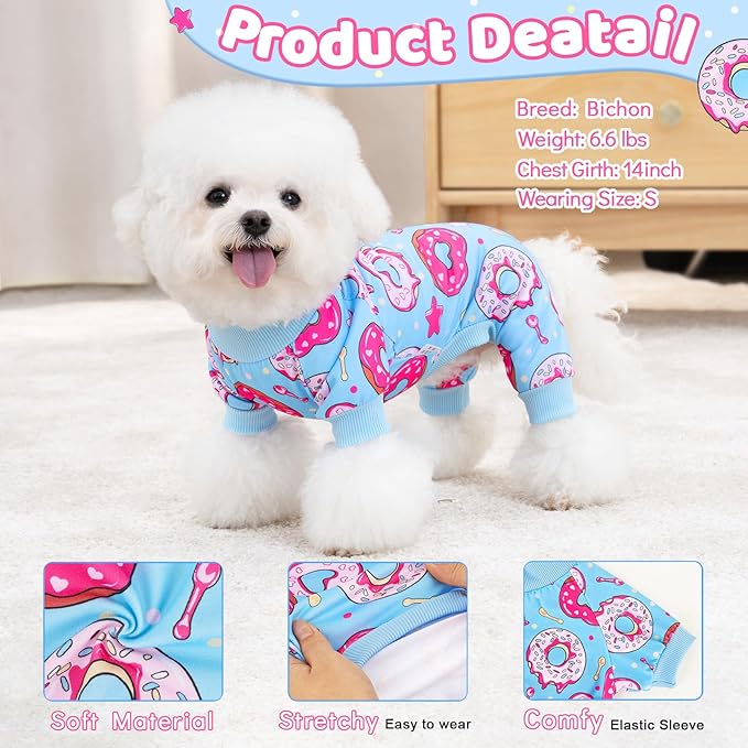 XPUDAC 4 Pieces Dog Pajamas Soft Strechy Puppy Onesies Pet Clothes for Small Medium Dogs Boy Girl Cat Pet Outfit, 153-M
