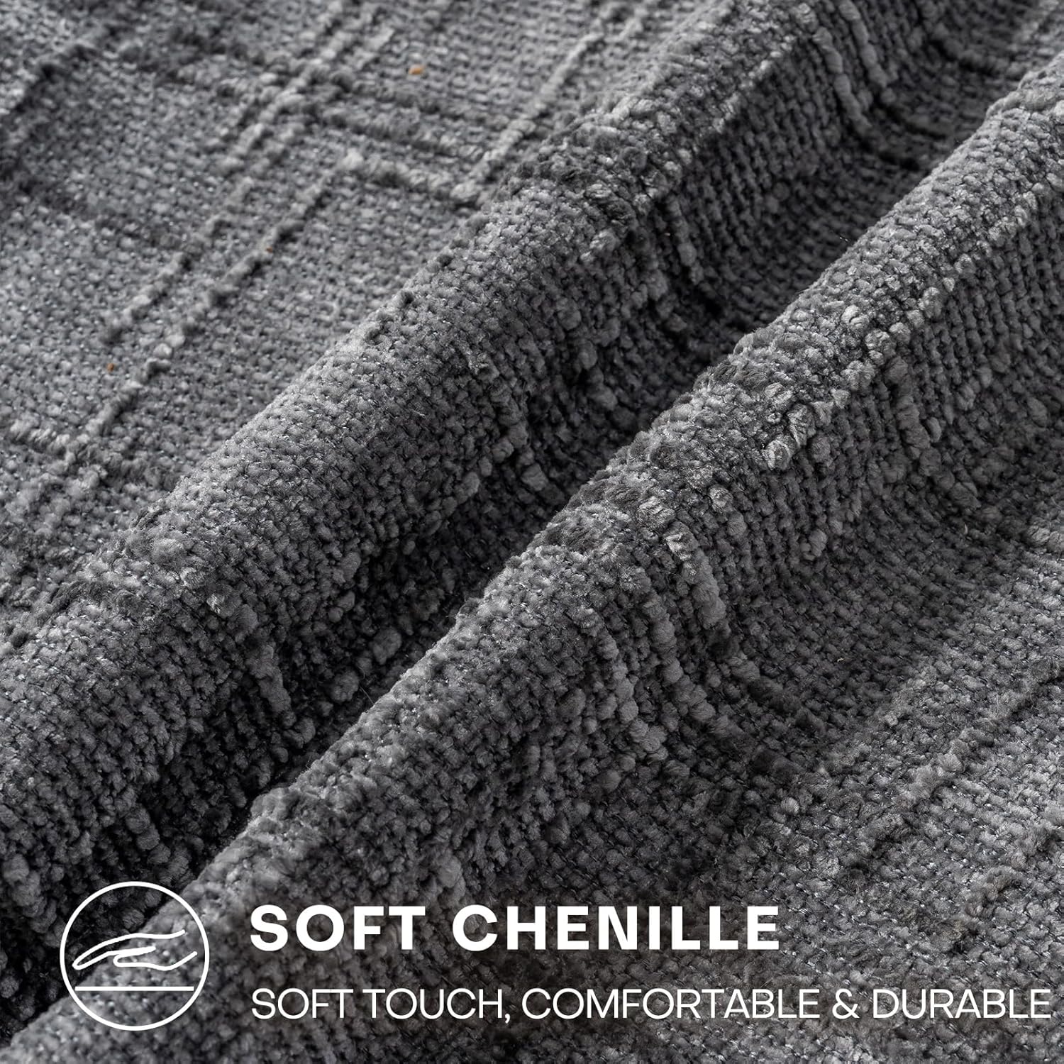 Decorative Throw Pillow Covers 18x18 Inch Set of 2, Soft Solid Farmhouse Chenille Couch Pillows, Spring Pillow Covers for Couch Sofa Bed Living Room Home Decor Pillowcase, Dark Gray