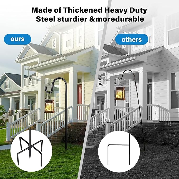 Shepherd Hooks for Outdoor, 1 Pack 94 Inch Bird Feeder Pole with 5 Prongs Base for Hanging Lantern, Hummingbird Feeder, Lightweight Plant, Shepherds Hook for Bird Feeders for Outside