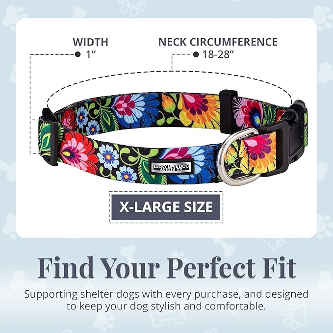 Lucky Love Dog - Adjustable Dog Collar with Easy Click Buckle for Small to Large Ones, Durable, & Comfortable for Male & Female Dogs, Pet Collar for Puppies & Adult Dogs - Blackbird, Extra Large
