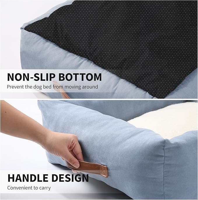 20In Dog Bed for Small Medium Sized Dogs and Cats - Washable Rectangle Puppy Bed for Indoor Outdoor, Cozy Pet Bed with Support Pillow & Non-Slip Bottom(Blue, Small)