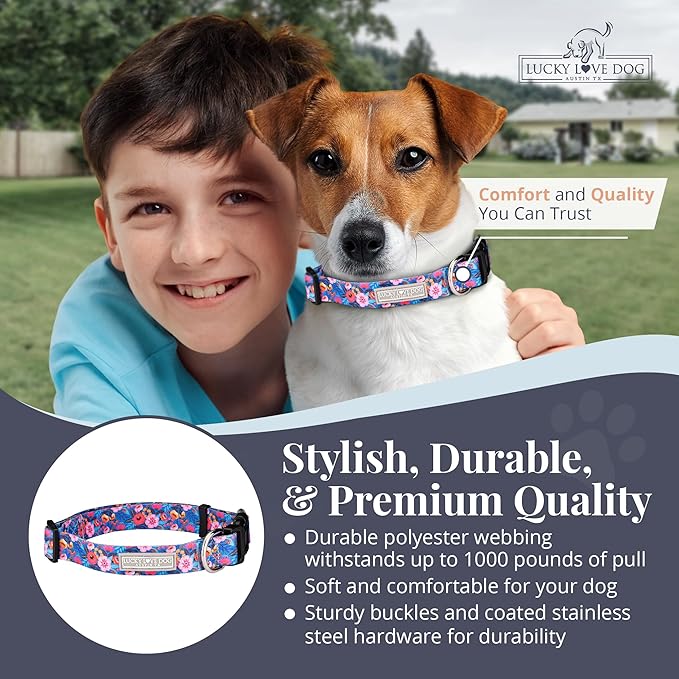 Lucky Love Dog - Adjustable Dog Collar with Easy Click Buckle for Small to Large Dogs, Durable, & Comfortable Collar for Male & Female Dogs, Pet Collar for Puppies & Adult Dogs - Zuzu, Small