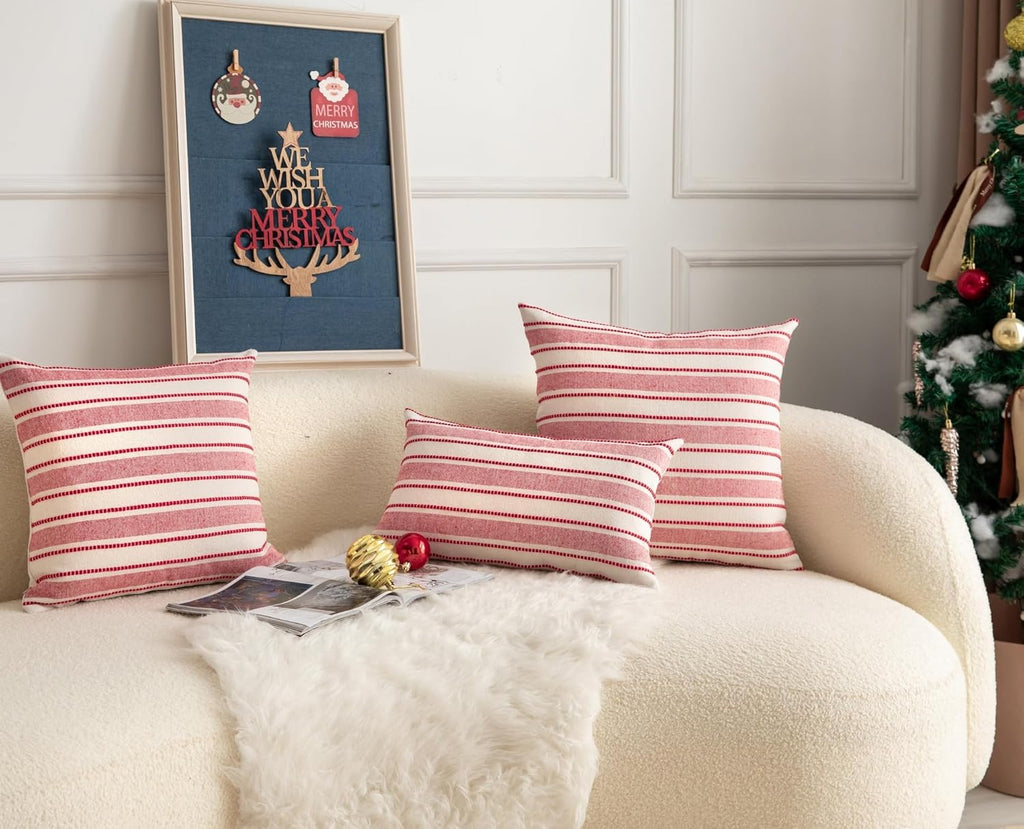 Christmas Pillow Covers, Boho Textured Red Pillow Case, Pillow Covers 12 x 20 Inch Set of 2 Christmas Decorative, Chair Sofa Bedroom Living Room Home Holiday Decor Cushion Case