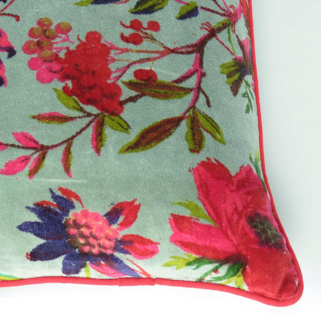 Eyes of India Colorful Velvet Floral Flower Bird Throw Sofa Cushion Couch Pillow Cover Case Boho Chic Decorative Bohemian Accent Indian Handmade (12 X 20 in. (30 X 50 cm), Green)