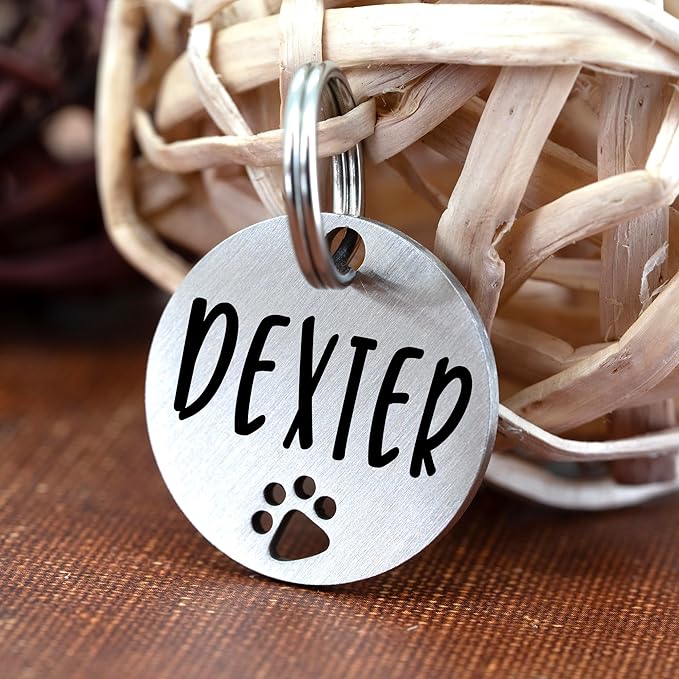 Ultra Joys Dog Tags Personalized for Pets - Hollow Paw Custom Pet ID Tag - Engraved Dog Tag for Small, Large Dogs - Small Round in Silver