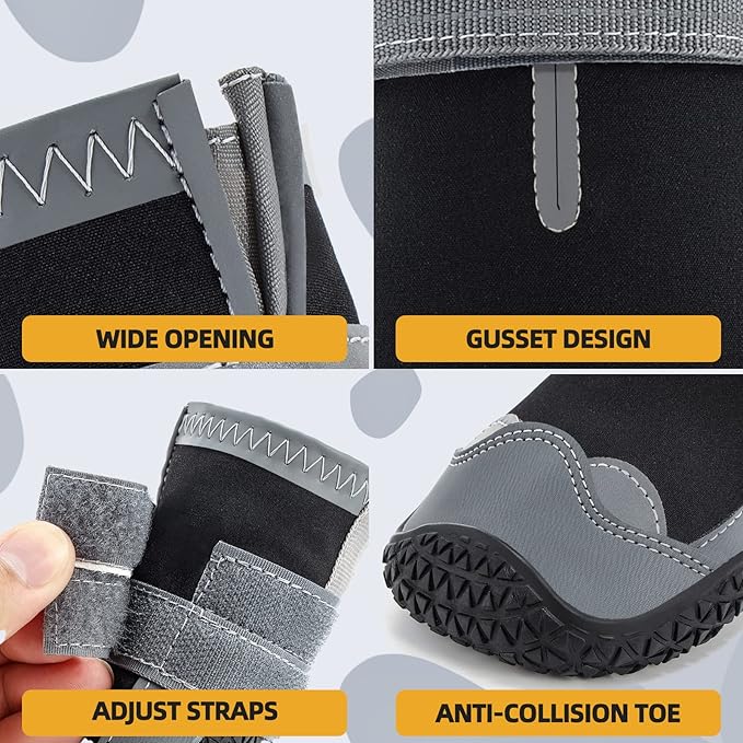 Dog Shoes for Large Dogs, Medium Dog Boots & Paw Protectors for Hardwood Floors, Outdoor Dog Booties for Hot Pavement Winter Snow Hiking, Waterproof Dog Shoes with Reflective Strips Size 6