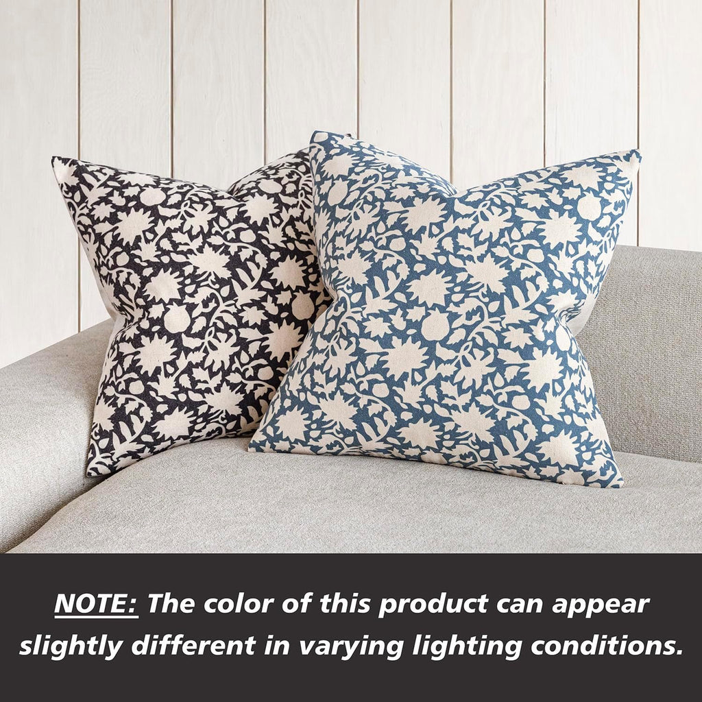 Foindtower Set of 2 Decorative Neutral Floral Throw Pillow Covers Accent Farmhouse Cushion Covers Boho Vintage Pillowcase for Couch Sofa Bedroom Living Room Home Decor24×24 Inch,Black