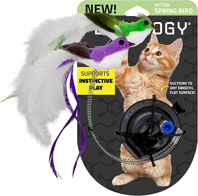 Playology Cat Toys | Interactive Toy Suction Cup Spring Bird Including 2 Replacement Birds Cat Toys for Indoor Cats | Toy Made from Non Toxic Materials