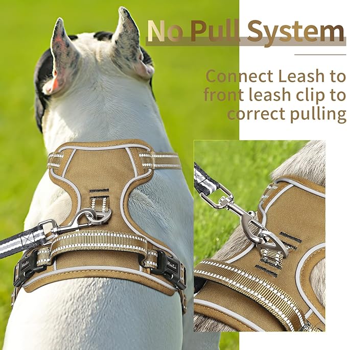 HEELE Dog Harness, Dog Harness for Small Medium Large Dogs No Pull Adjustable Padded Reflective Harness with Handle for Walking Training, Brown, XL