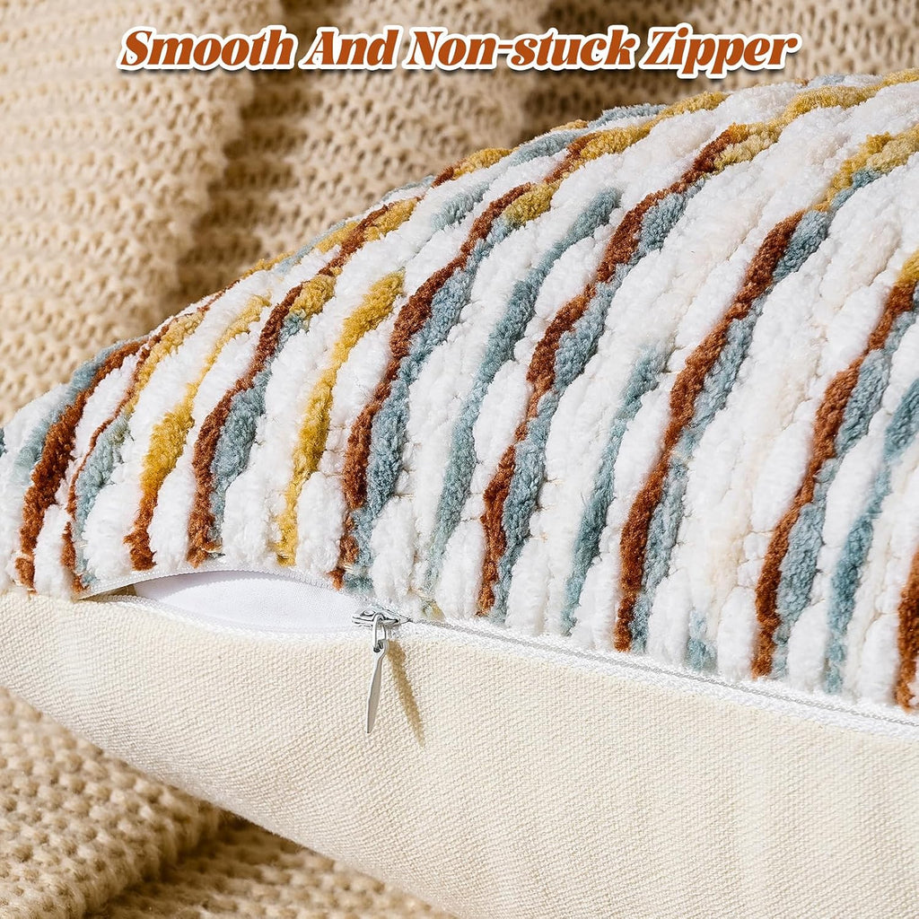 AmHoo Boho Chenille Pillow Cover Decorative Tufted Pillowcase for Couch Bed Sofa Bedroom Living Room Modern 18 x 18-Inch Brown