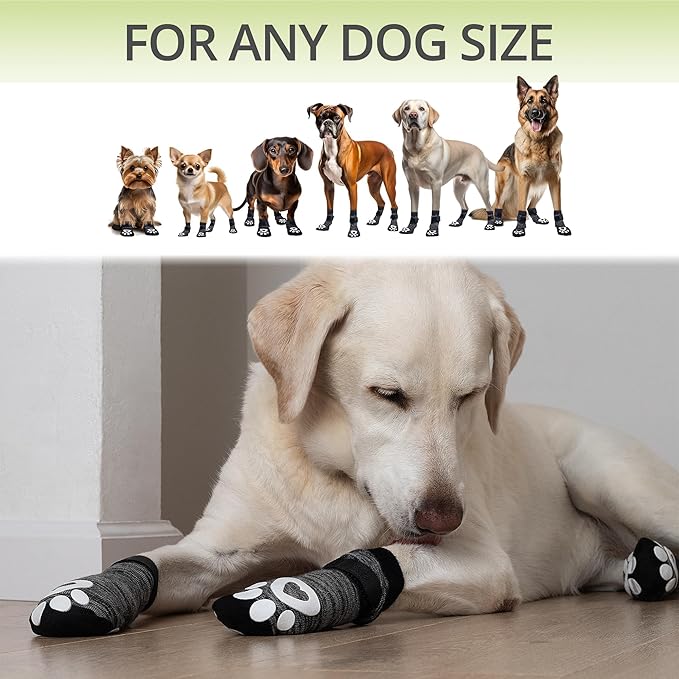 Anti Slip Dog Socks for Hardwood Floors, 6 Pack | Dog Socks to Prevent Licking Paws and Add Traction | Paw Protection for Senior Dogs | Dog Booties Alternative - Large