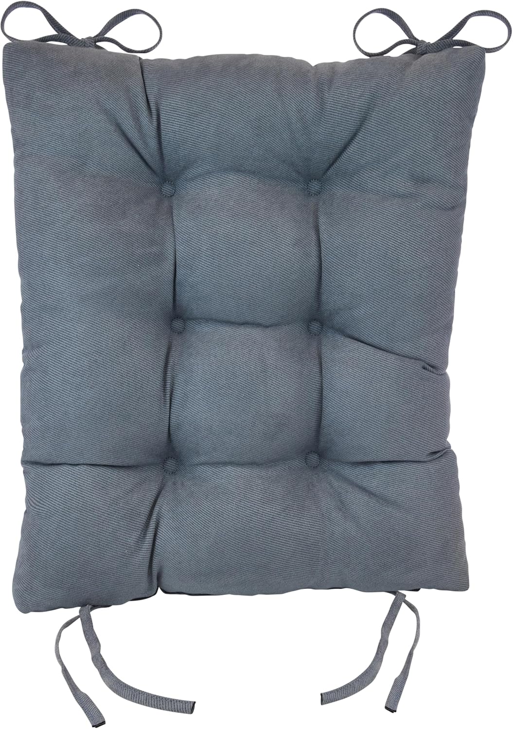 Klear Vu Omega Non-Slip Rocking Chair Cushion Set, Assembled in USA, Thick Padding & Tufted Design, Includes Seat Pad & Back Pillow with Ties, 17x17 Inches, 2-Piece Set, Twillo Bluestone