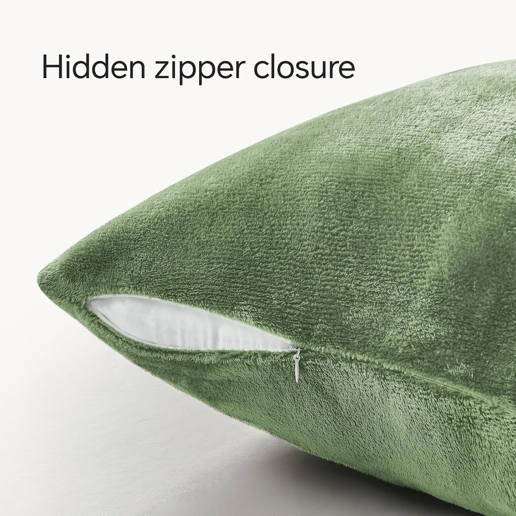 BEDELITE Velvet Pillow Covers 26x26 with Zipper, 2 Pack Super Soft Square Pillow Covers for Bedroom, Sofa, Luxury Cozy Fleece Pillowcases for All Seasons(26x26 Inches, Sage Green)
