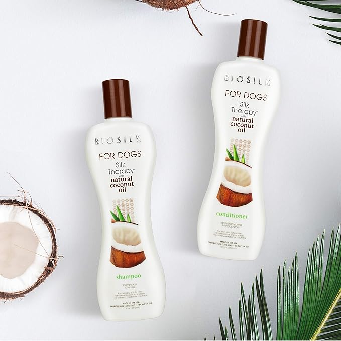 BioSilk for Dogs Silk Therapy Conditioner with Natural Coconut Oil | Coconut Oil Dog Conditioner from BioSilk for Dogs | Pet Conditioner for Dogs, 12 Ounces,Beige