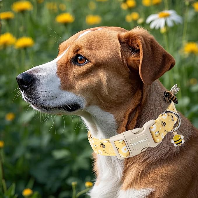 DOGWONG Yellow Bee Dog Collar- Cute Fun Dog Collars Adjustable Designer Spring Puppy Yellowe Dog Collar for Small Medium Large Dogs XS