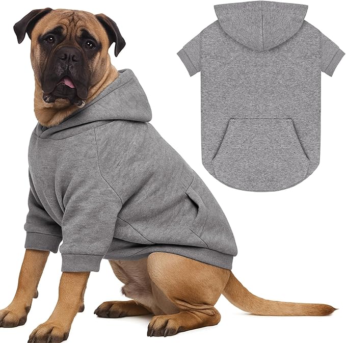 5XL Dog Sweaters for Large Dogs,Extra-Large Dog Hoodie,Cozy Fleece Interior Sweatshirt with Hood & Pocket,Leash Hole,Pet Clothes Sweater Hoodie for Large Dogs,Grey&5XL