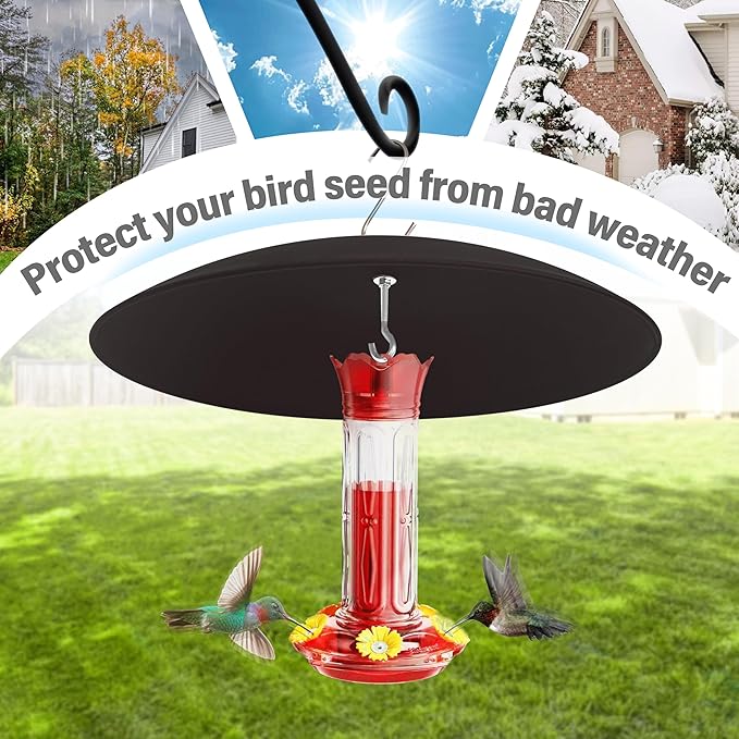 13" Bird Feeder Rain Guard, Hummingbird Feeder Shade Dome Cover, Hanging Baffle for Bird Feeder Pole (Black), 3 Pack