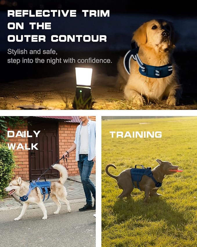 Dog Harness for Large Dogs Heavy Duty, No Pull Tactical Dog Harness with Molle System, Easy On and Off Service Dog Vest, Breathable Padded, Adjustable Reflective Pet Vest for Walking Hiking Training