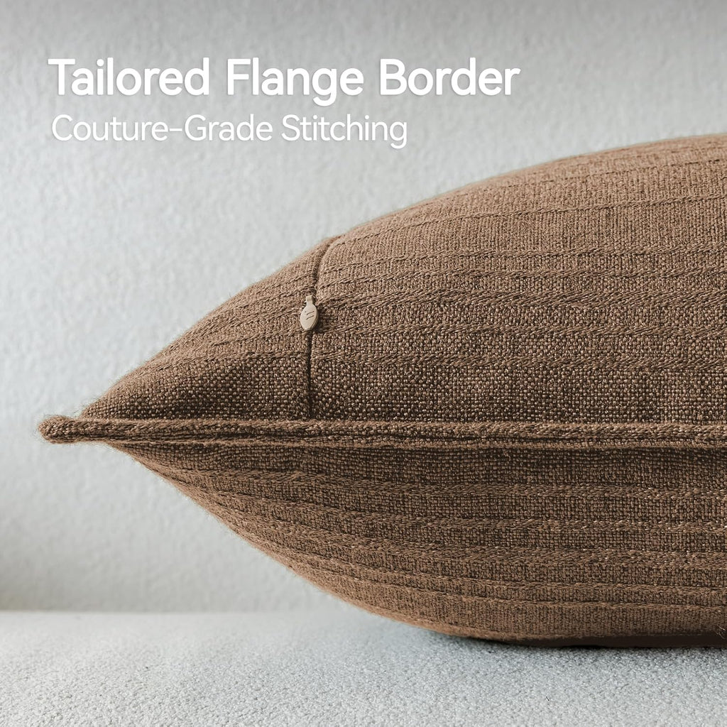 a moment Linen Pillow Covers Set of 2,Boho Farmhouse Throw Pillowcases Neutral Textured Decorative Covers for Couch Sofa,Soft Linen Blend Accent Case Cushion Living Room Home Decor 24"x24"Hazel