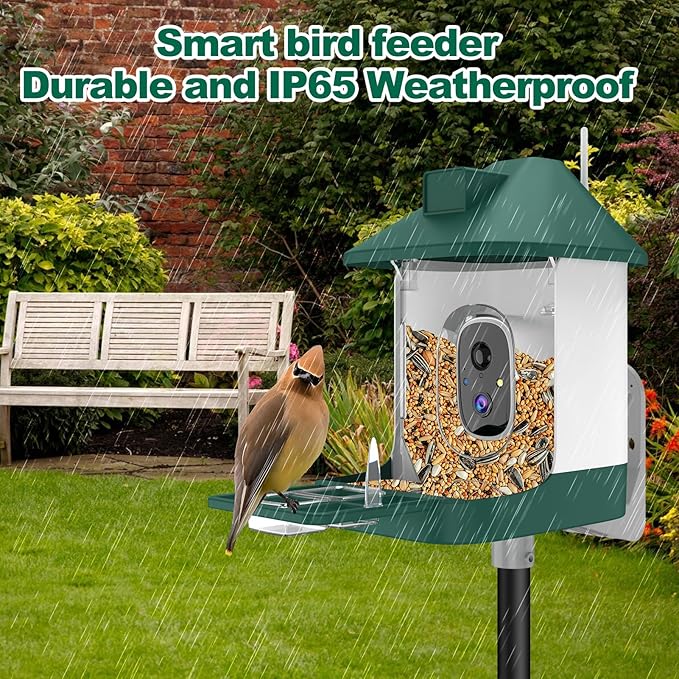 Bird Feeder with Camera,Smart Birdwatching Camera with Solar Powered,AI Identify Species,Instant Notifications,FHD Live View,Auto Record Video in Backyard,Ideal Gifts for Family and Bird Lovers