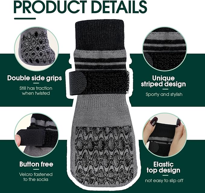 Kuoser Non Slip Dog Socks for Hardwood Floors,4Pack Anti-Slip Dog Grippy Socks to Prevent Licking Paws,Dogs Booties Paw Protectors with Double-Sided Traction for Small Medium Large Senior Dogs,Gray M