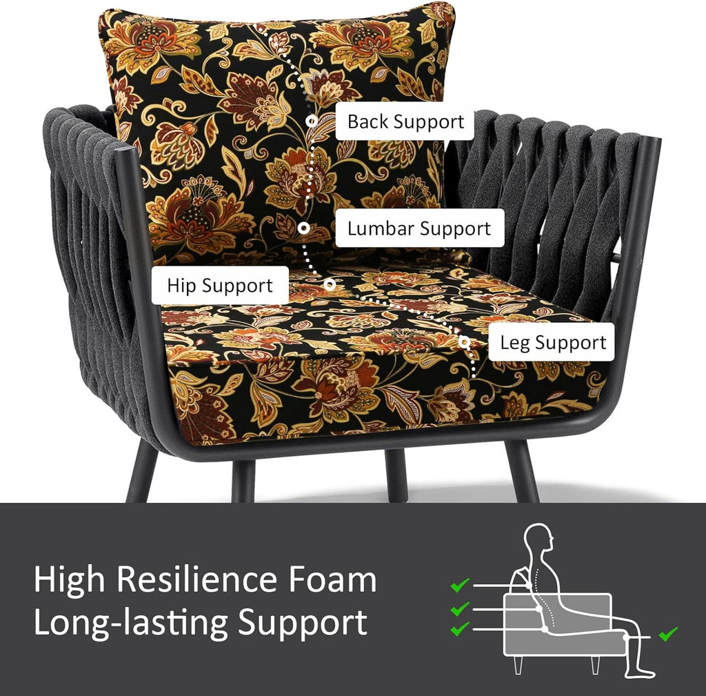 Outdoor Patio Chair Cushions Set, 24" x 24", Set of 2, Water-Repellent, Fade Resistant, Deep Seat Bottom and Back Cushion for Backyard, Couch, Sofa and Patio Furniture, Red Yellow Vine Flower