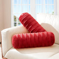 Cheer Collection Faux Fur Bolster Pillows – Soft Decorative Cylinder Pillows for Bed or Couch, Machine Washable – 8” x 24”, Set of 2, Maroon