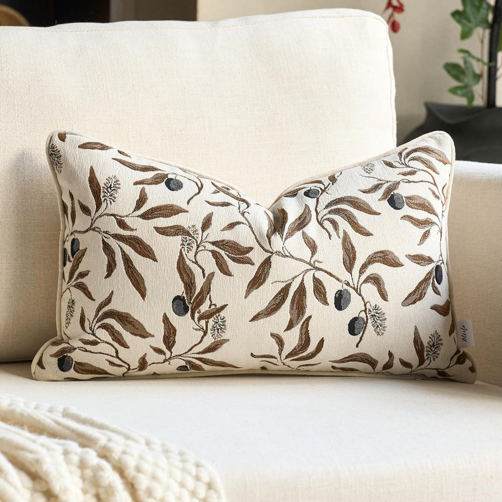 Alerfa Beige Floral Throw Pillow Cover 12 x 20 Inch Rectange Luxury Decorative Lumbar Pillow Cover for Couch Living Room Bedroom