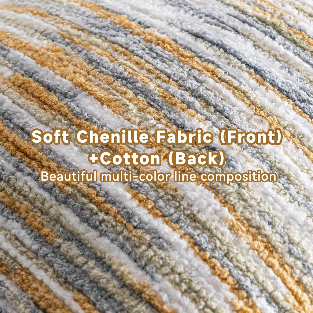 AmHoo Boho Throw Pillow Cover Decorative Bohemian Woven Tufted Striped Farmhouse with Tassels Textured Cushion Case Pillowcase Neutral for Sofa Couch Bed 18 x 18-Inch Light Grey